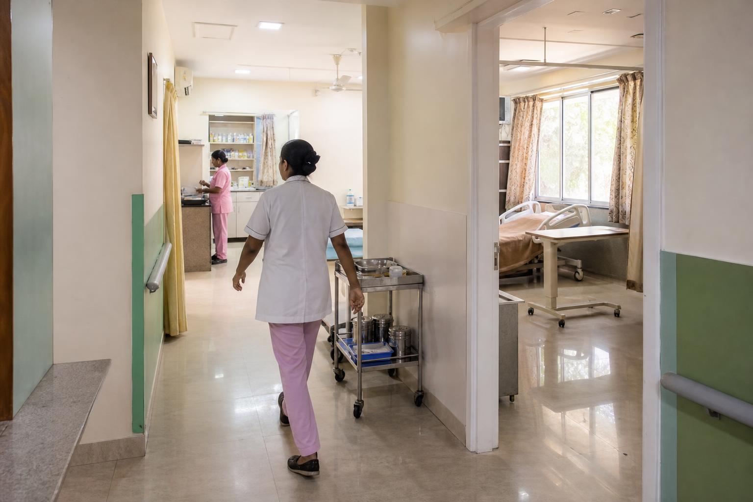 Nursing staff in a clean hospital ward